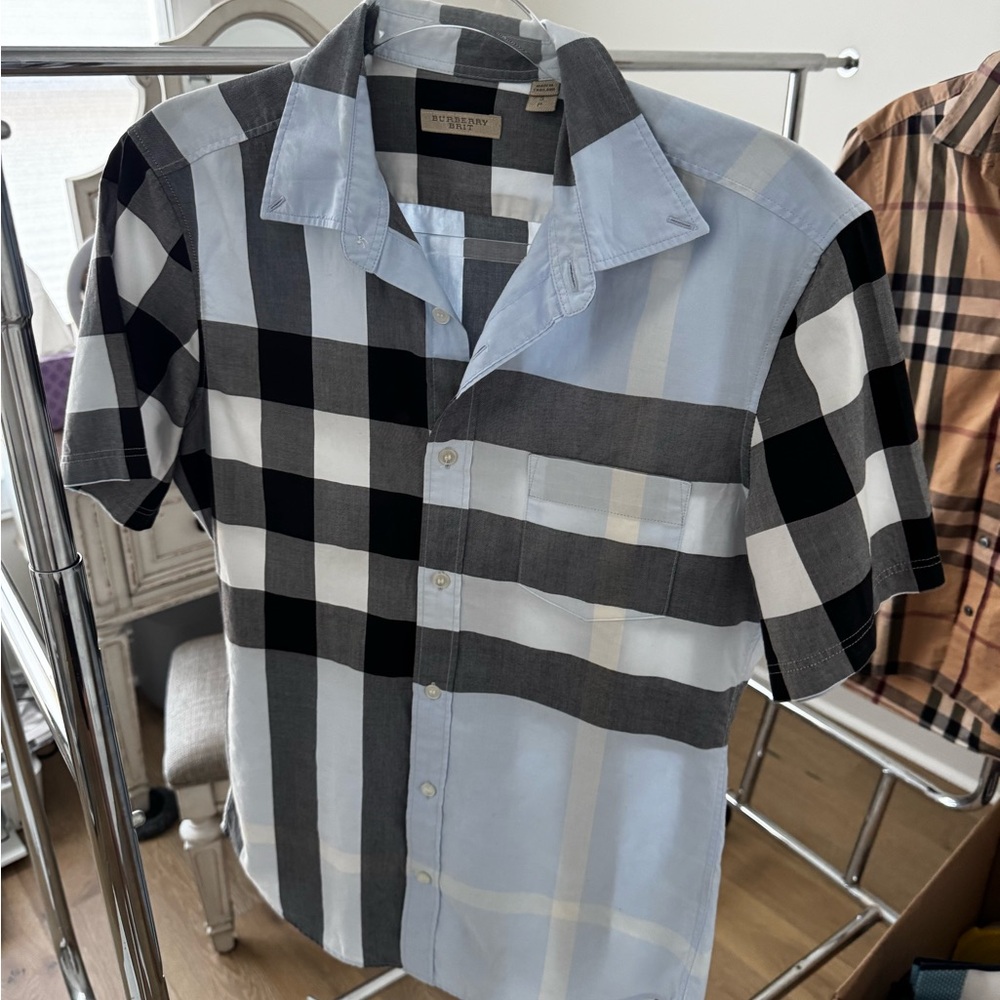 Men's Burberry Blue and Black Checkered Shirt